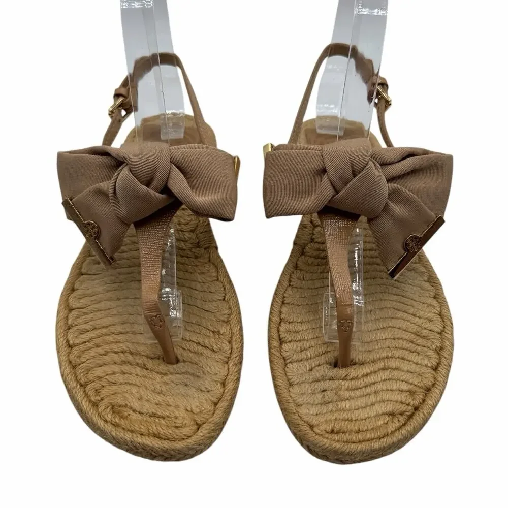 Tory Burch Miller Bow Espadrille Thong Sandals Beige Size 6 Coastal Chic Casual
